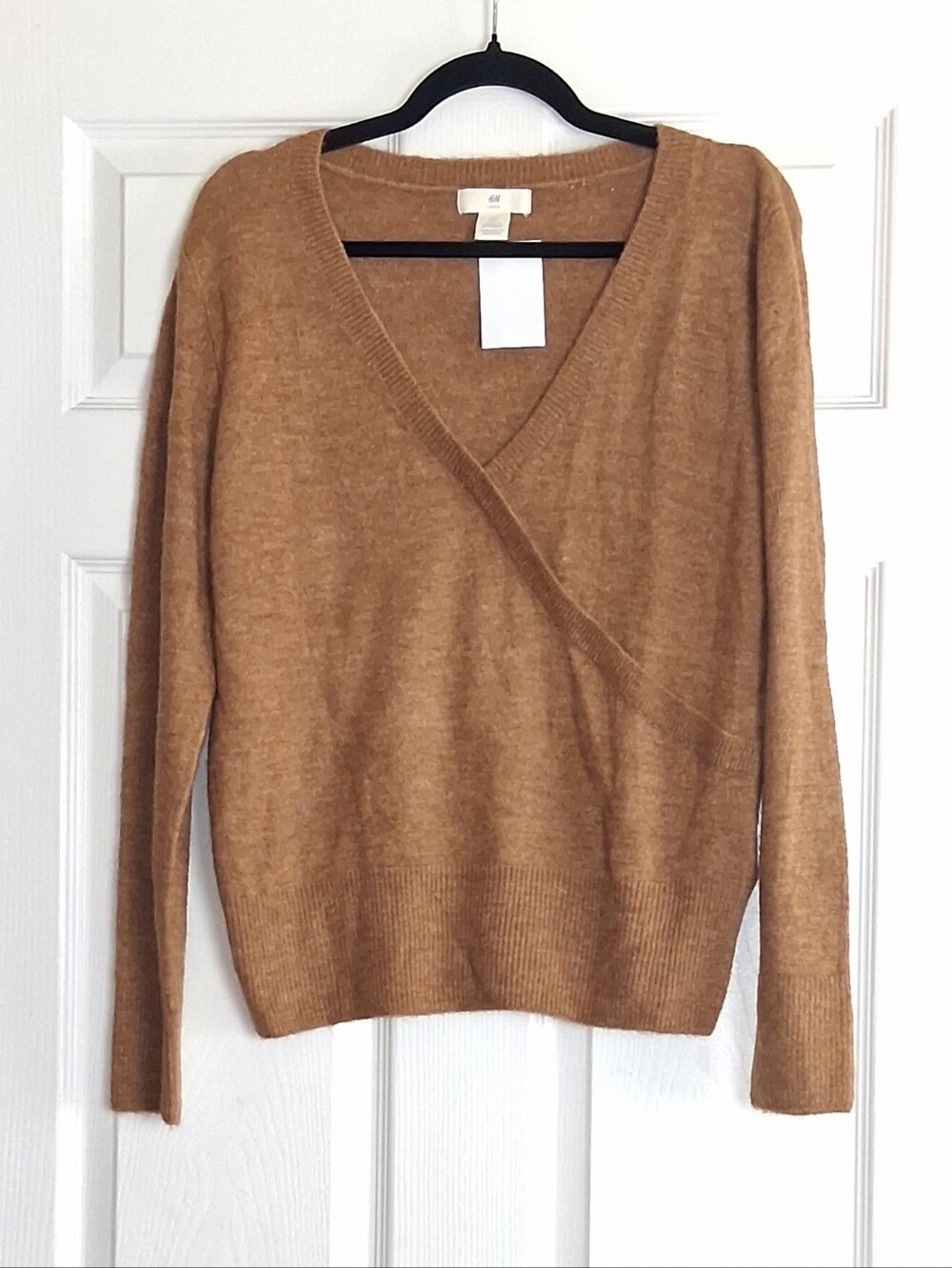 H&M Tan Brown Deep V-Neck Pullover Long Sleeve Sweater